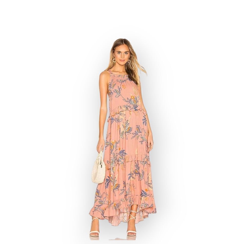 Free People Anita Floral Boho Maxi Dress Mauve‎ Orange Size L